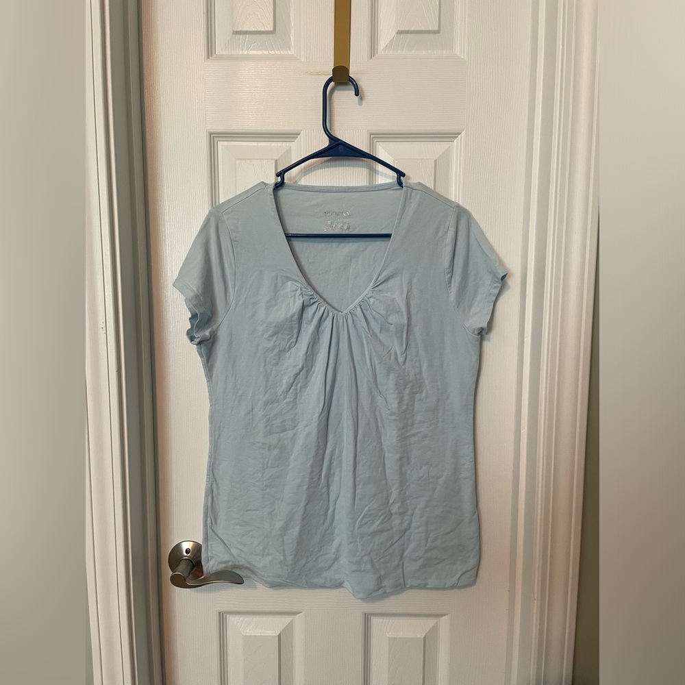 Merona Cotton Blend Light Blue V-Neck Women's Top